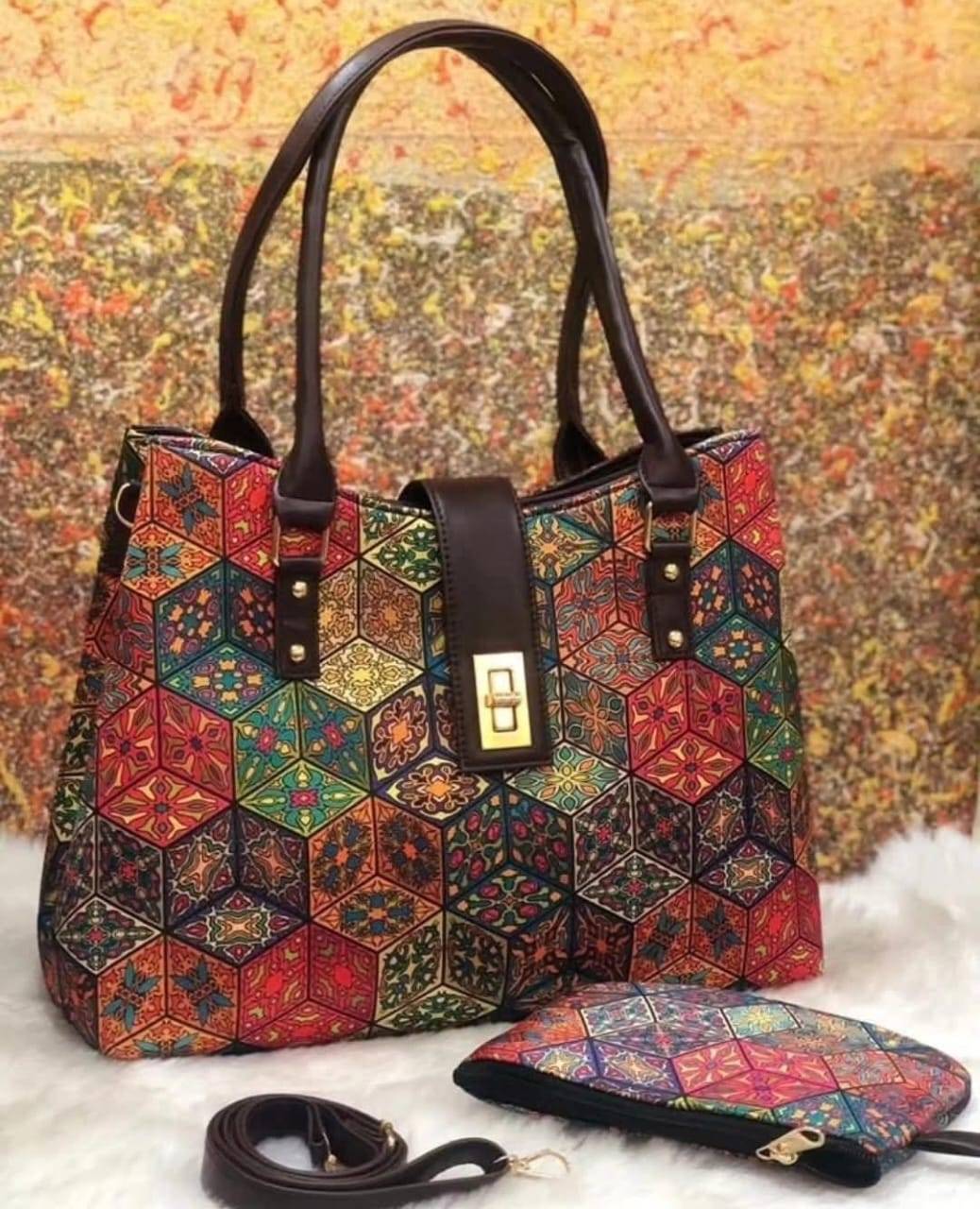 Multi Colour Pattern Double Partition Tote Bag - Design 5